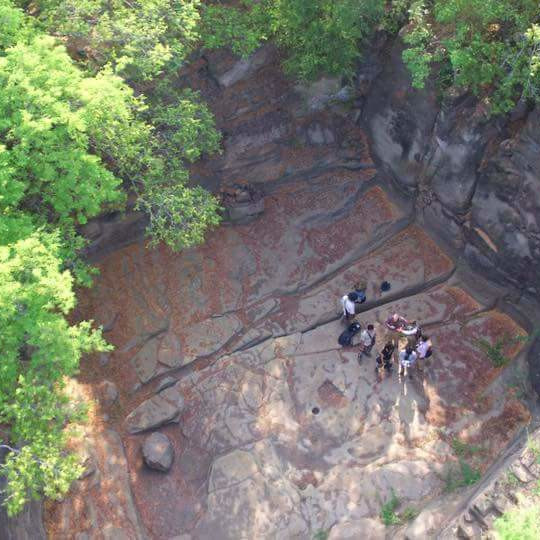 Drone photo of the Nat Yekan sacred water tank in May 2017 (note the carved stair in the foreground). Source: Saw Tun Lin